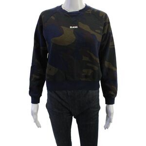 G Star Raw Unisex Pullover Sweatshirts Dark Blue Camouflage Crew Neck Size S